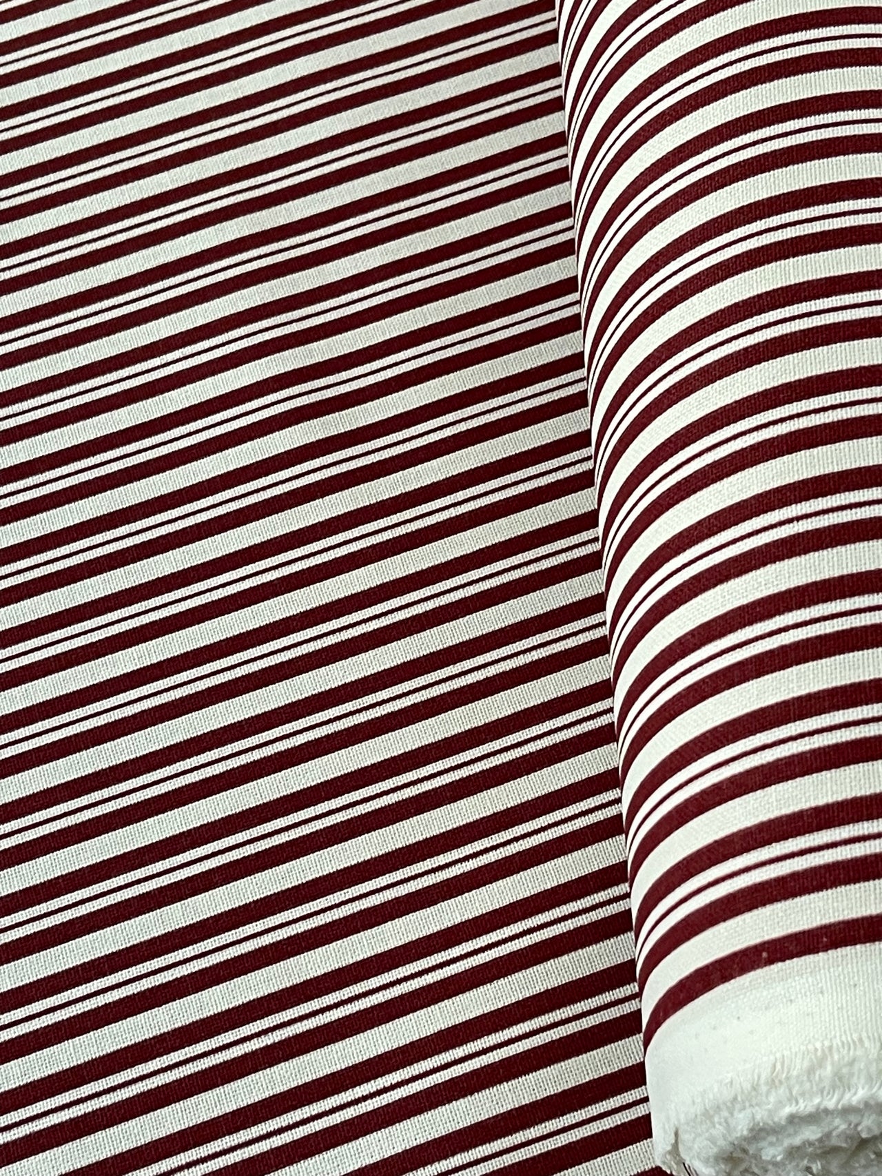 Red Ticking Stripes Cotton Fabric - Ideal for Home Decor, Upholstery & Soft Furnishings