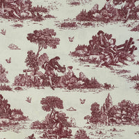 Thumbnail for Classic Red Toile de Jouy Fabric Mountain and Nature Lovers, Shepherds, Birds, Flowers and Trees