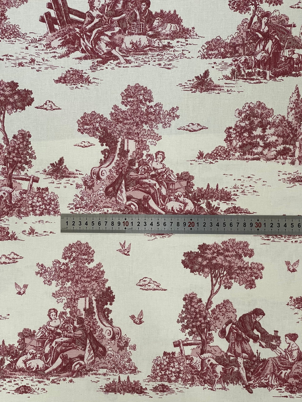 Classic Red Toile de Jouy Fabric Mountain and Nature Lovers, Shepherds, Birds, Flowers and Trees