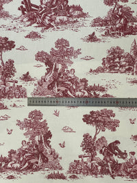 Thumbnail for Classic Red Toile de Jouy Fabric Mountain and Nature Lovers, Shepherds, Birds, Flowers and Trees