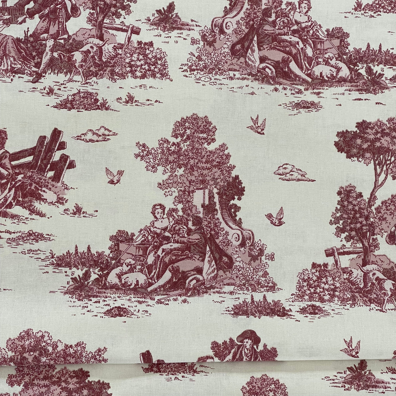 Classic Red Toile de Jouy Fabric Mountain and Nature Lovers, Shepherds, Birds, Flowers and Trees