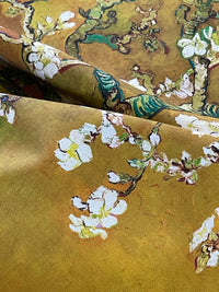 Thumbnail for Almond Blossoms Cotton Fabric – Van Gogh Painting in Golden Yellow Orange and Green Tone - Cherry Blooms Design