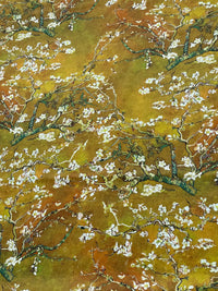 Thumbnail for Almond Blossoms Cotton Fabric – Van Gogh Painting in Golden Yellow Orange and Green Tone - Cherry Blooms Design