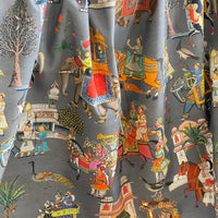 Thumbnail for Grey Cotton Fabric with Elephants & Palms Trees - Maharaja Inspired Pattern Palatial Jaipur Dreams