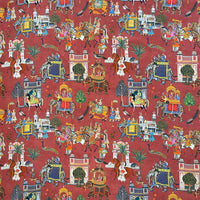 Thumbnail for Rusty Red Cotton Fabric with Elephants & Palms Trees - Maharaja Inspired Pattern Jaipur Dreams