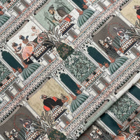 Thumbnail for Raj Mahal Fabric - Organic Cotton with Indian Gods, Pagodas and Floral Motifs for Home Décor