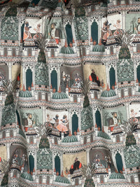 Thumbnail for Raj Mahal Fabric - Organic Cotton with Indian Gods, Pagodas and Floral Motifs for Home Décor