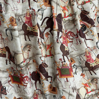 Thumbnail for Beige Cotton Fabric with Indian Motif Caravans Horses, Bulls, Elephants  – Perfect for Upholstery and Home Decor