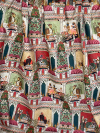 Thumbnail for Raj Mahal Fabric - Organic Cotton, Emerald with Indian Gods, Pagodas & Floral Motifs for Home Décor