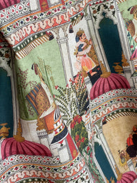 Thumbnail for Raj Mahal Tapestry Fabric - Organic Cotton, Emerald with Indian Gods, Pagodas & Floral Motifs for Home Décor