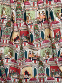 Thumbnail for Raj Mahal Tapestry Fabric - Organic Cotton, Emerald with Indian Gods, Pagodas & Floral Motifs for Home Décor