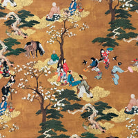 Thumbnail for Cherry Blossom Geisha and Samurai Fabric - Japanese  Golden Yellow Cotton for Oriental Home Decor