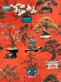 Thumbnail for Bright Oriental Fabric - Japanese Botanical Cotton with Bonsai Trees and Asian Flower Pots