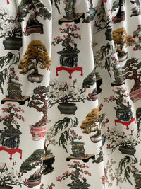 Thumbnail for White Oriental Fabric - Japanese Botanical Cotton with Bonsai Trees and Asian Flower Pots