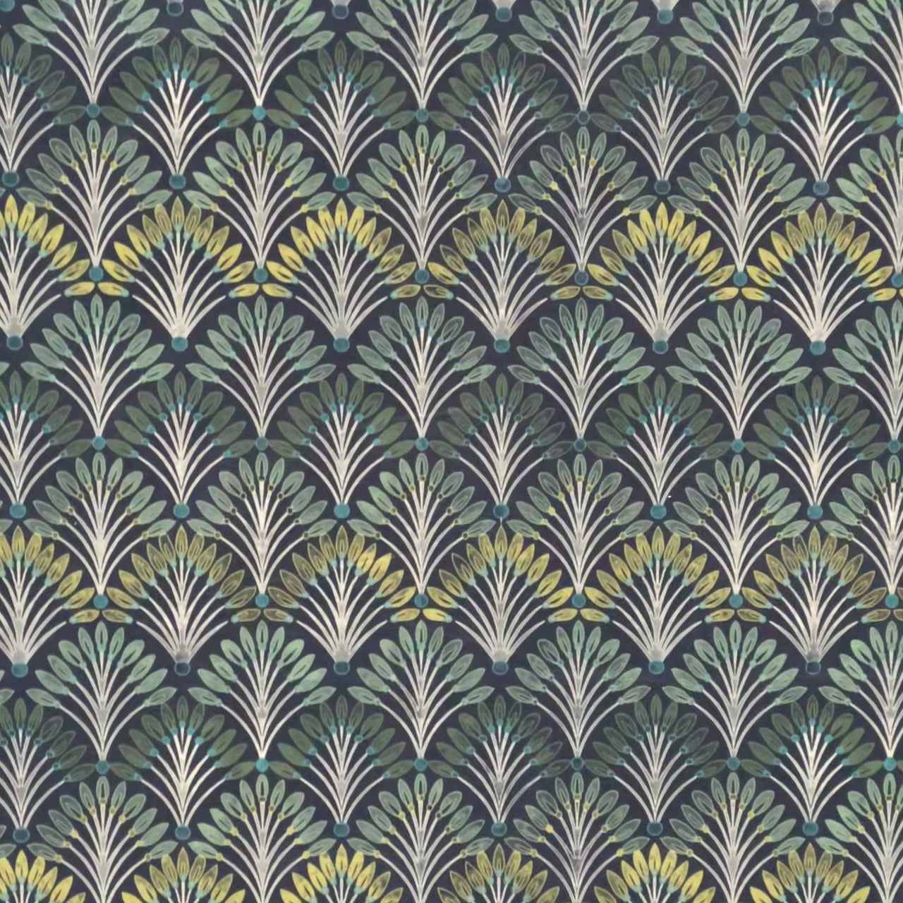 Abstract Peacock Feathers Print on Fabric – Vintage Art Deco Geometric Design for Home Decor, Drapery and Uphostery