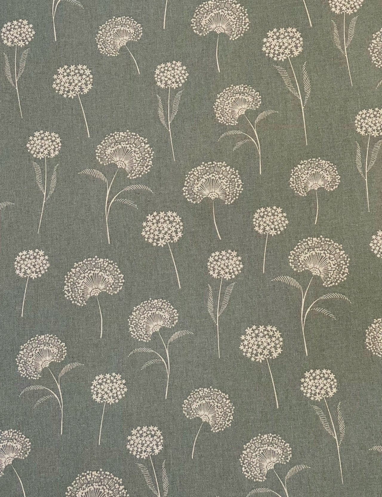 Elegant Dandelion Fabric - Premium Linenlook in Soft Green, Botanical Pattern for Upholstery, Drapery & Crafts