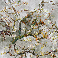 Thumbnail for Almond Blossoms Cotton Fabric – Van Gogh Painting in Grey, Green & Yellow Tone - Cherry Blooms Design