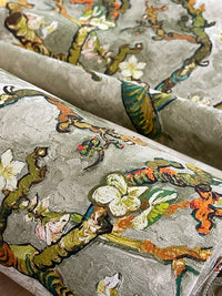 Thumbnail for Almond Blossoms Cotton Fabric – Van Gogh Painting in Grey, Green & Yellow Tone - Cherry Blooms Design