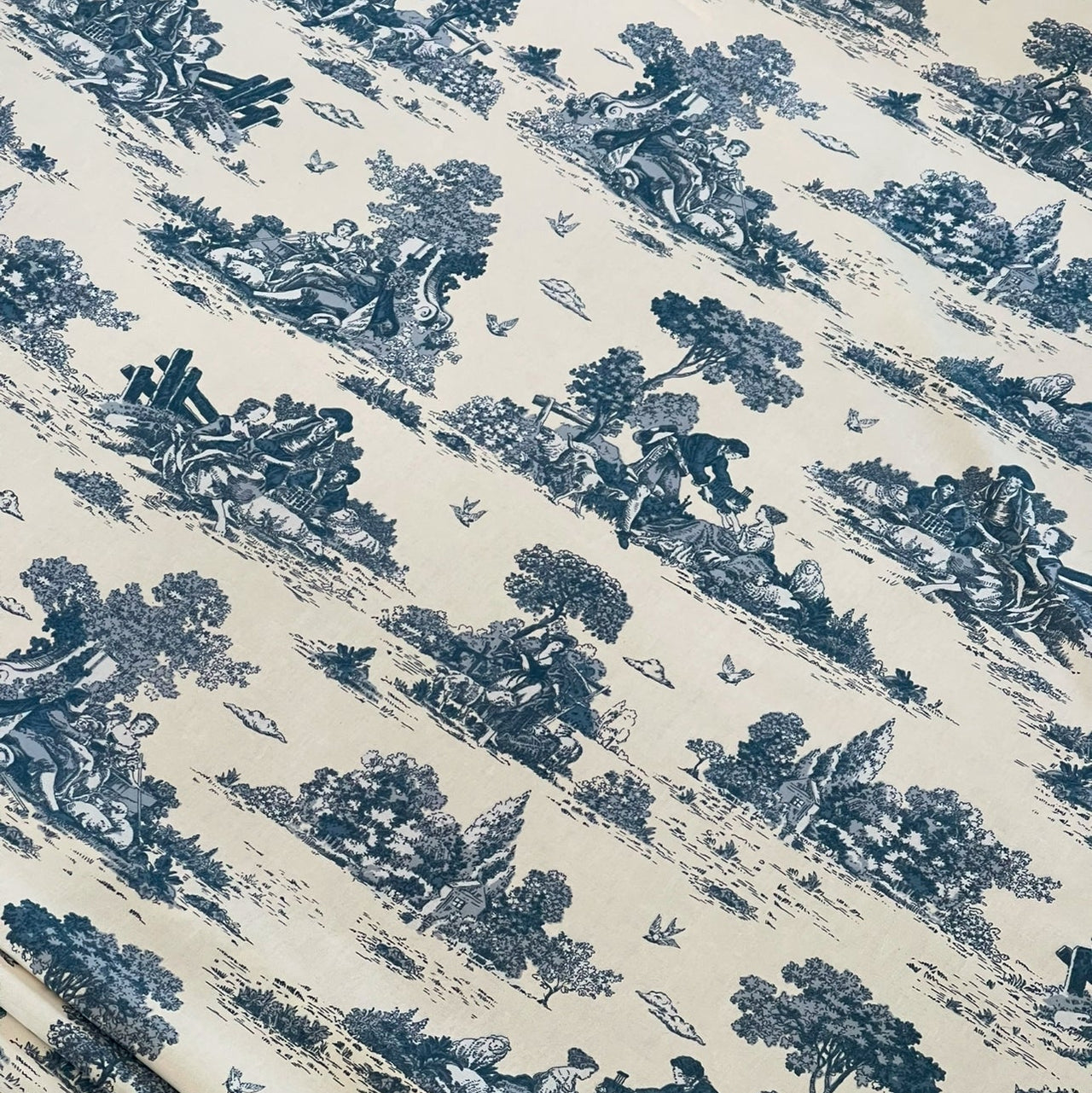 Classic Toile de Jouy Fabric Mountain and Nature Lovers, Shepherds, Birds, Flowers and Trees