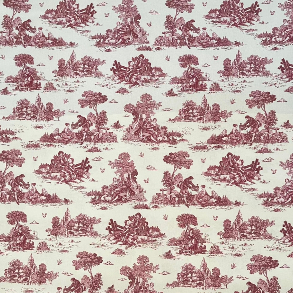 Classic Red Toile de Jouy Fabric Mountain and Nature Lovers, Shepherds, Birds, Flowers and Trees