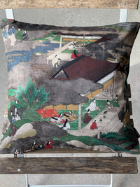 Thumbnail for Kyoto Japanese Cushion Cover – Bonsai Tree & Cityscape – Oriental Cotton Fabric