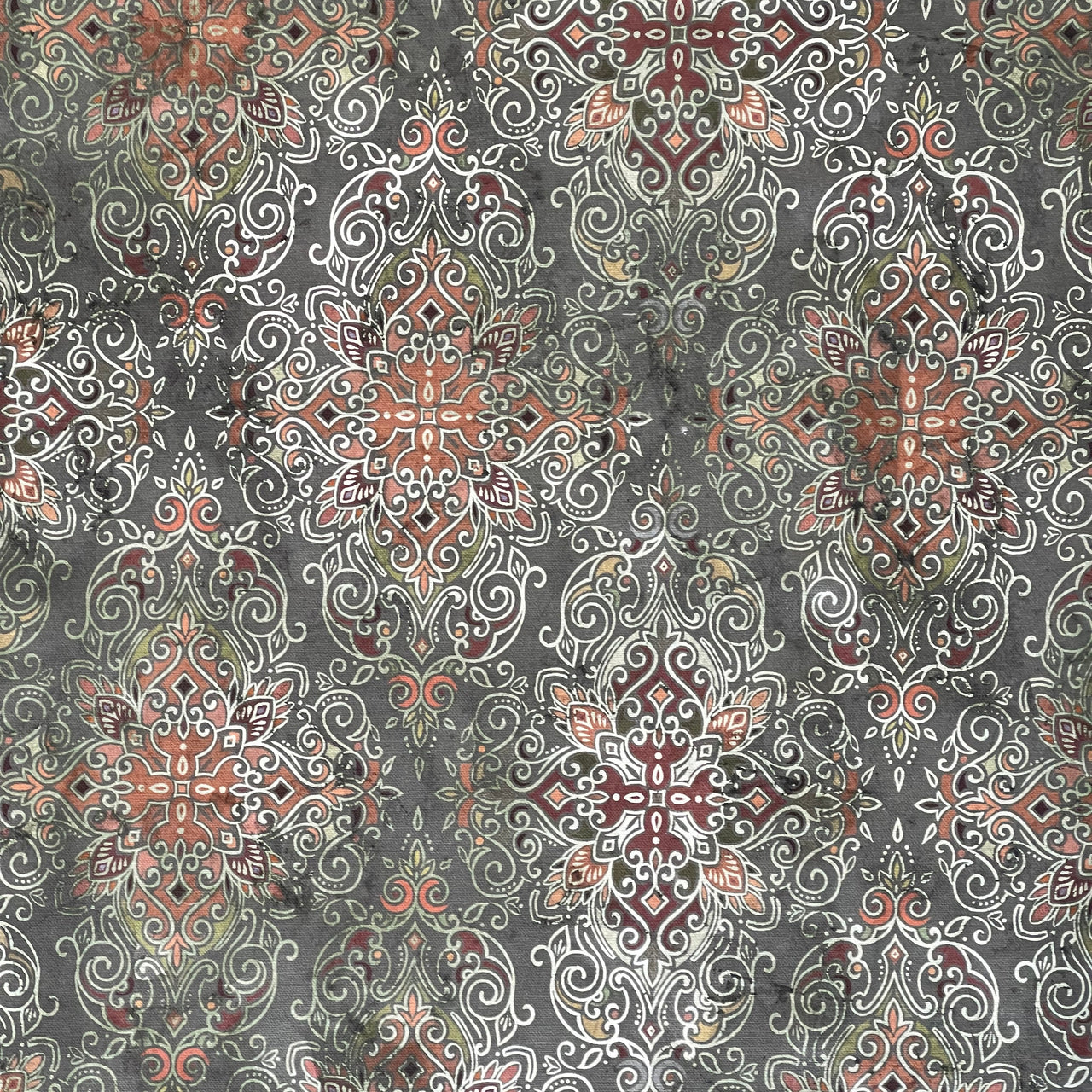 Persian Kilim Grey Printed Organic Cotton Fabric – Oriental Moroccan Carpet - Vintage Look Home Decor