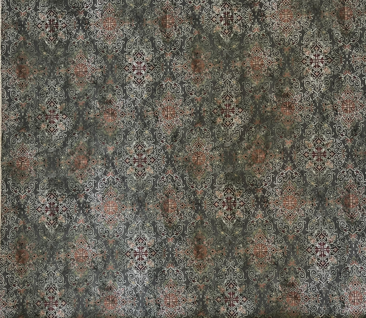 Persian Kilim Grey Printed Organic Cotton Fabric – Oriental Moroccan Carpet - Vintage Look Home Decor