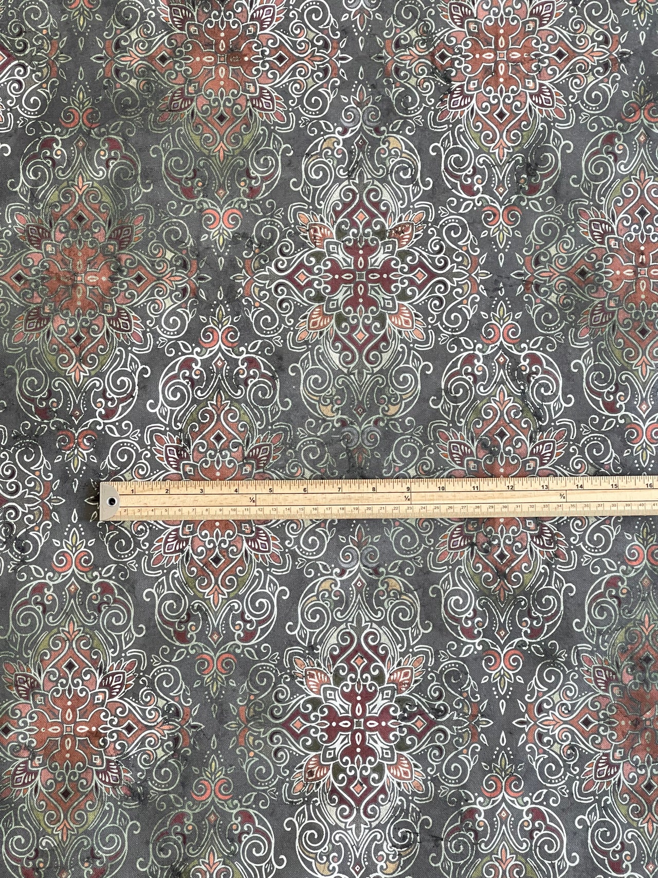 Persian Kilim Grey Printed Organic Cotton Fabric – Oriental Moroccan Carpet - Vintage Look Home Decor