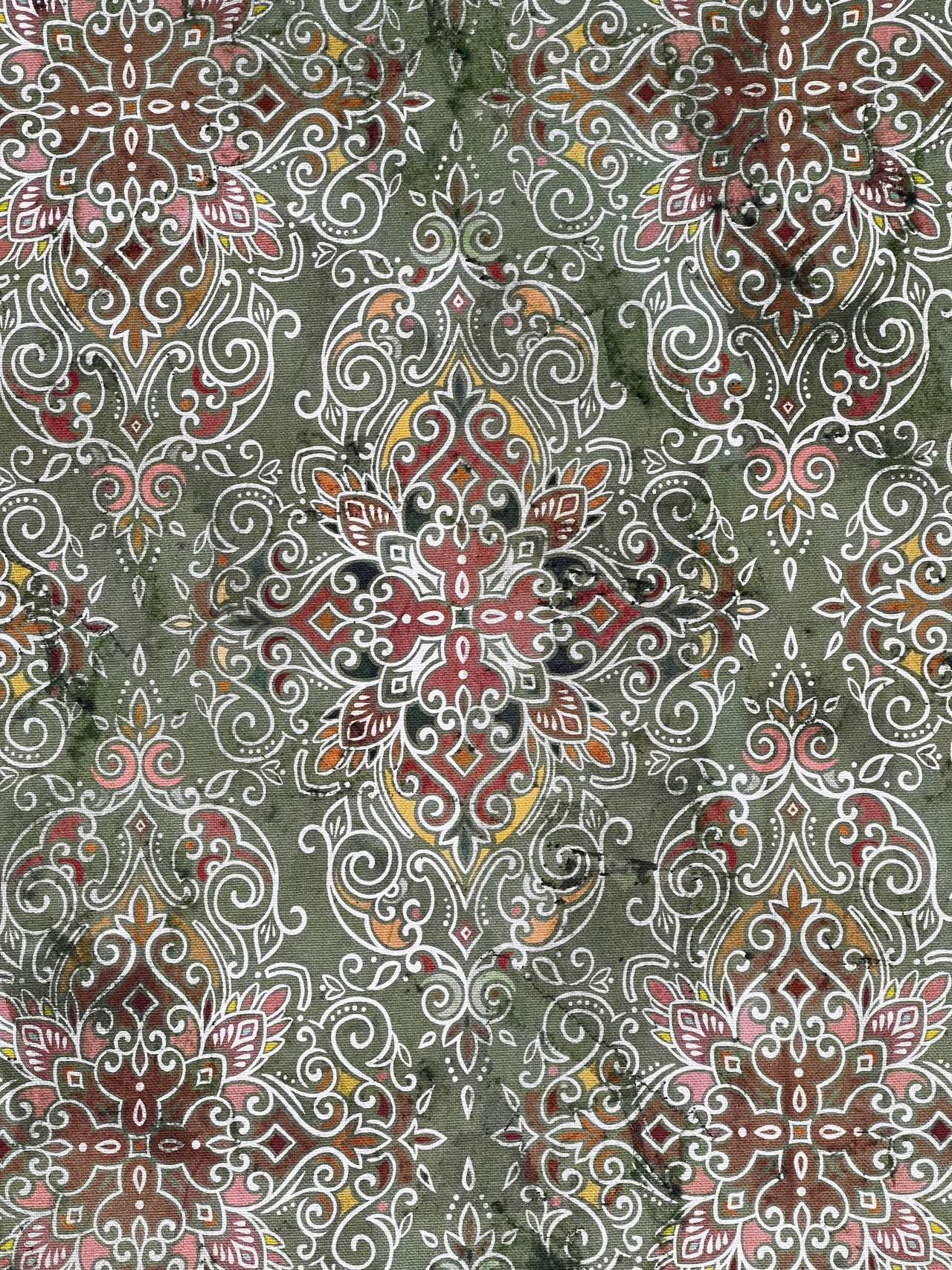Persian Kilim Green Printed Organic Cotton Fabric – Oriental Moroccan Rug Carpet - Vintage Style Home Decor