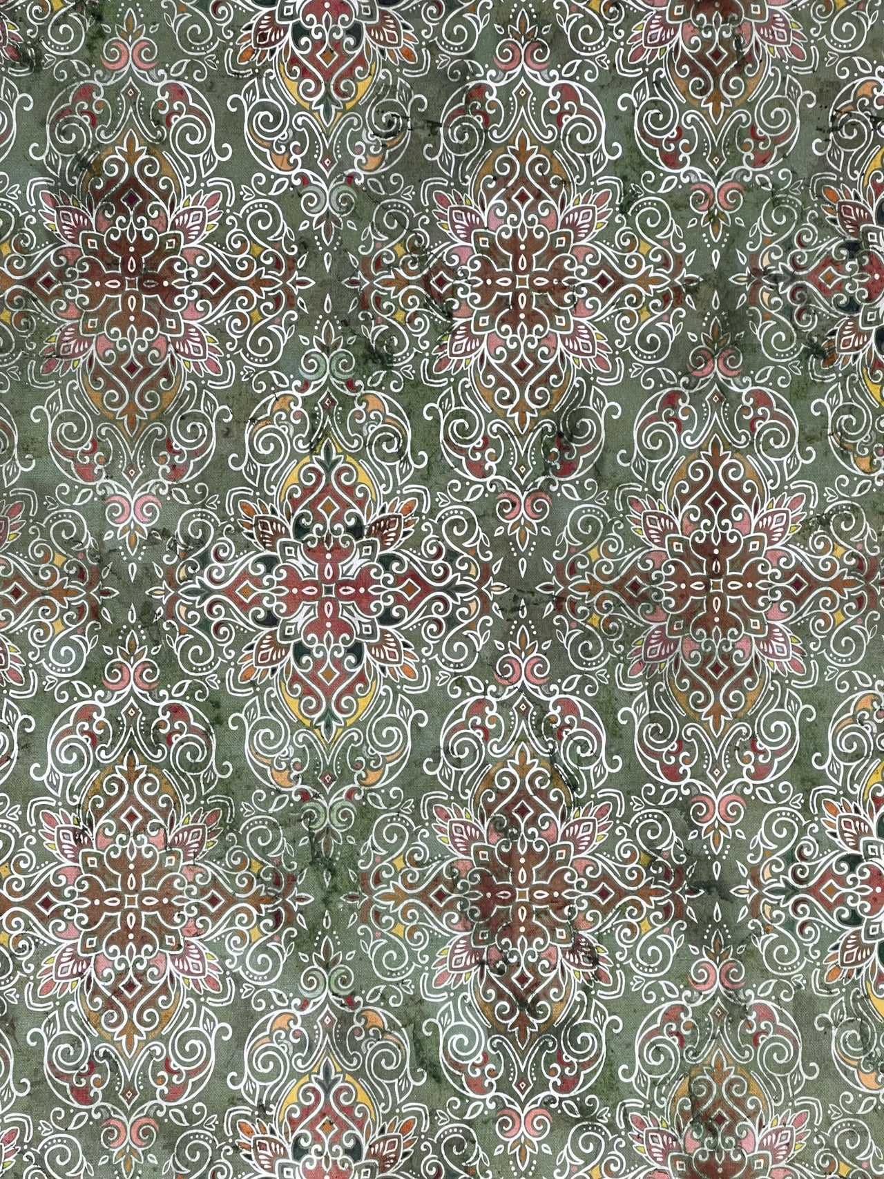 Persian Kilim Green Printed Organic Cotton Fabric – Oriental Moroccan Rug Carpet - Vintage Style Home Decor