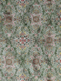 Thumbnail for Persian Kilim Green Printed Organic Cotton Fabric – Oriental Moroccan Rug Carpet - Vintage Style Home Decor