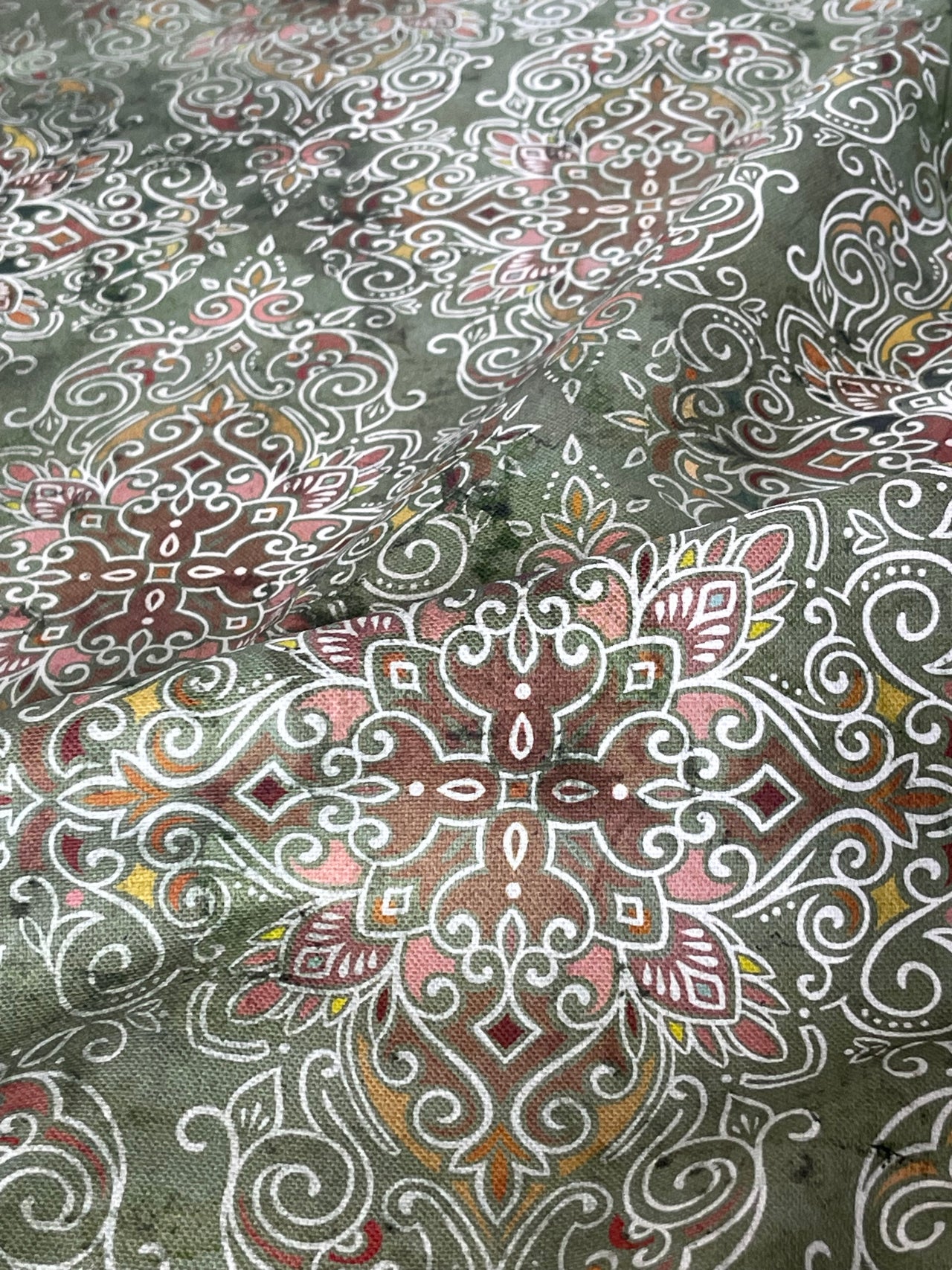 Persian Kilim Green Printed Organic Cotton Fabric – Oriental Moroccan Rug Carpet - Vintage Style Home Decor
