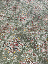 Thumbnail for Persian Kilim Green Printed Organic Cotton Fabric – Oriental Moroccan Rug Carpet - Vintage Style Home Decor