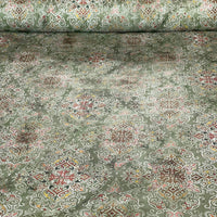 Thumbnail for Persian Kilim Green Printed Organic Cotton Fabric – Oriental Moroccan Rug Carpet - Vintage Style Home Decor