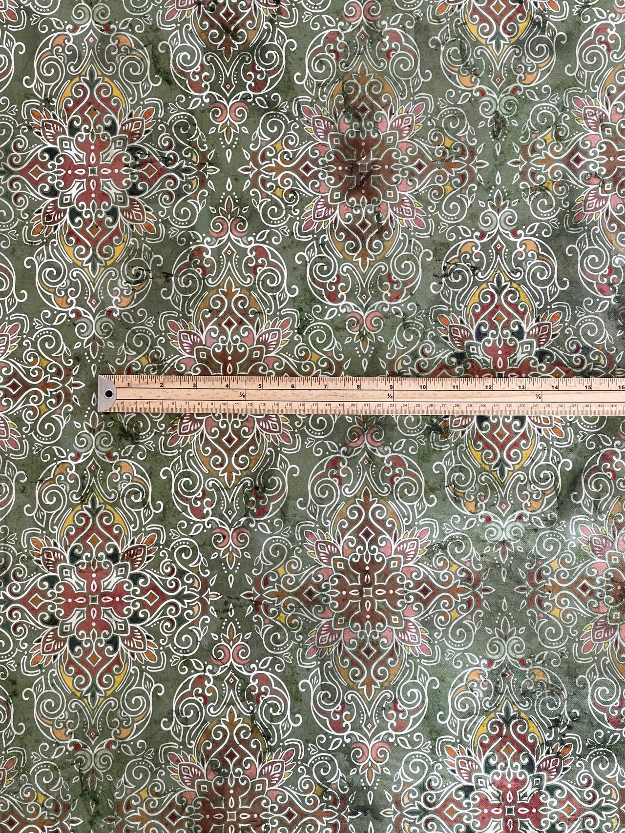 Persian Kilim Green Printed Organic Cotton Fabric – Oriental Moroccan Rug Carpet - Vintage Style Home Decor