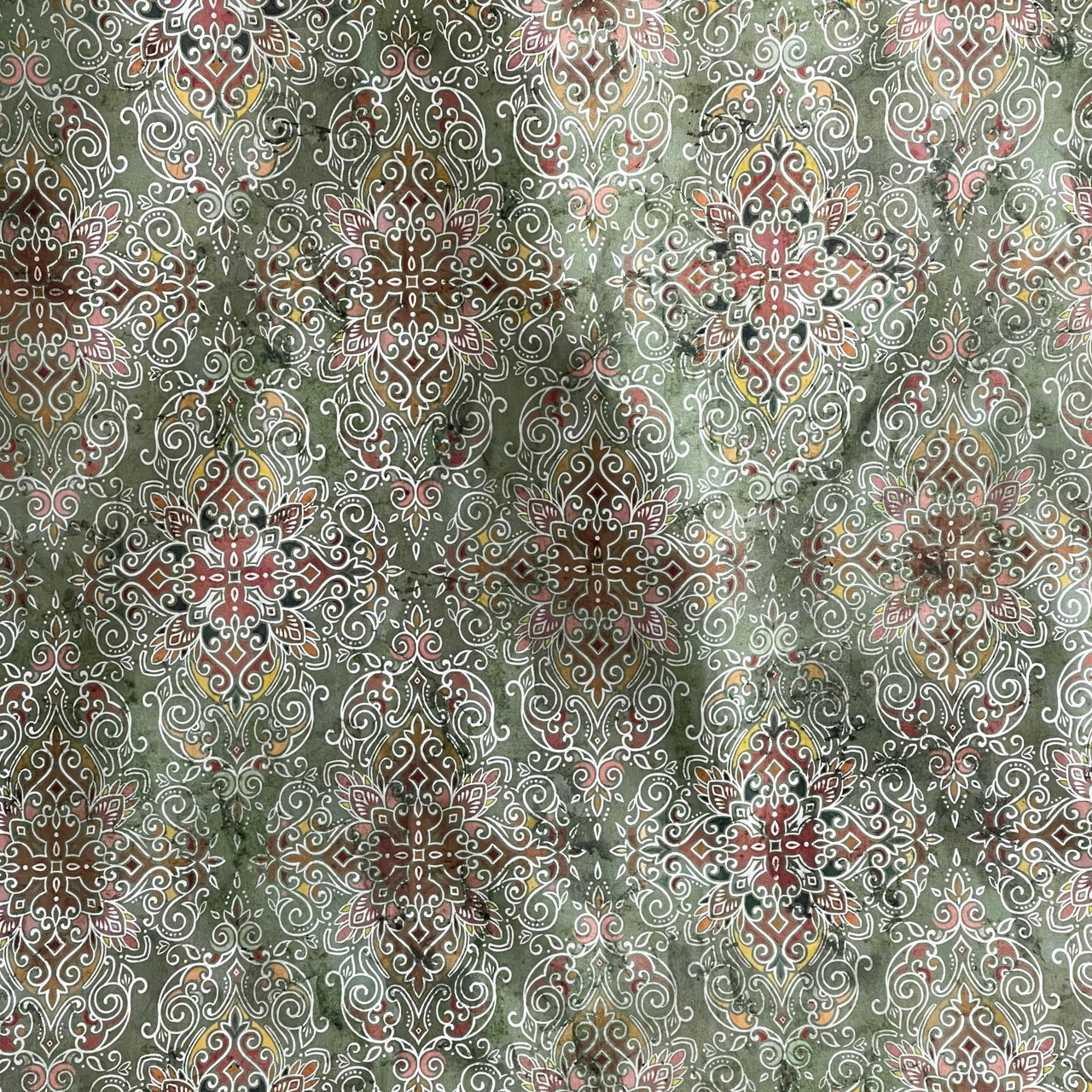 Persian Kilim Green Printed Organic Cotton Fabric – Oriental Moroccan Rug Carpet - Vintage Style Home Decor