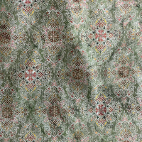 Thumbnail for Persian Kilim Green Printed Organic Cotton Fabric – Oriental Moroccan Rug Carpet - Vintage Style Home Decor
