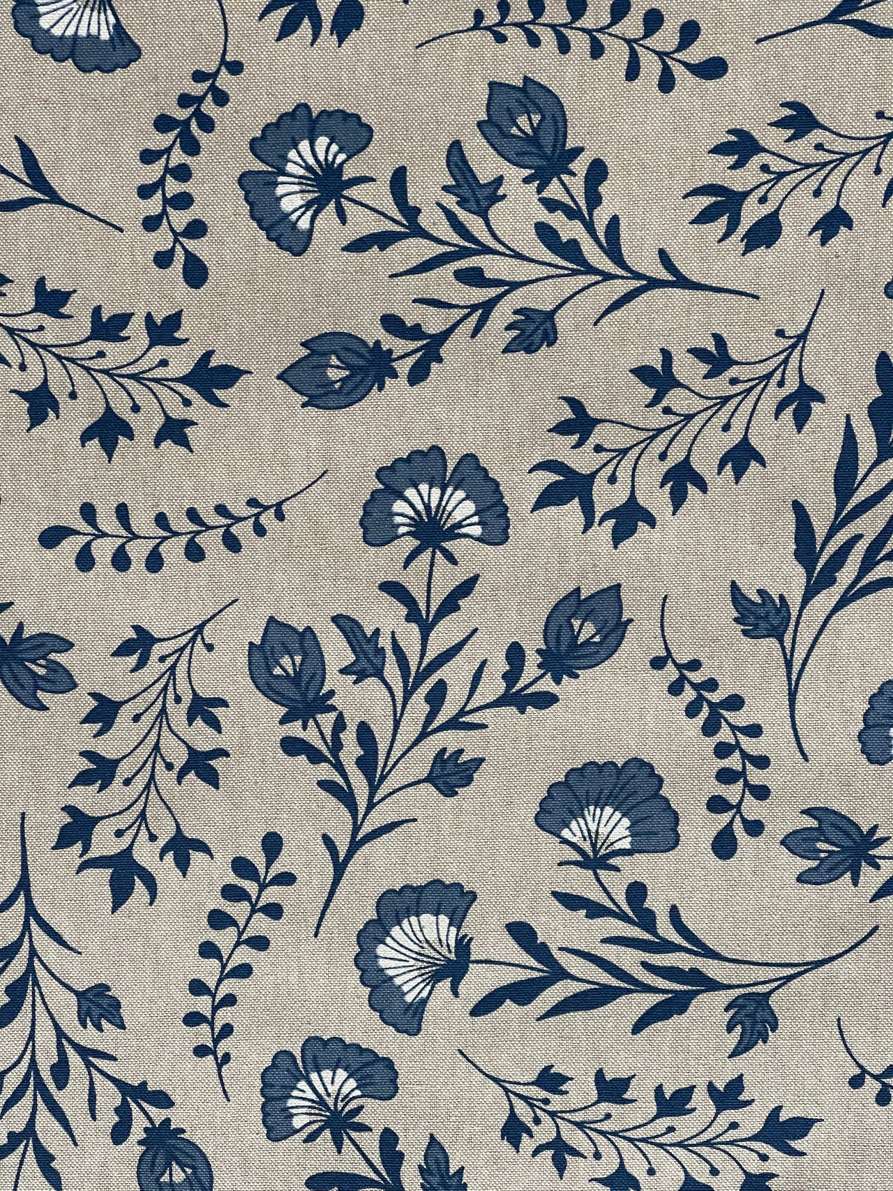 Dutch Florals Linenlook Fabric Delft Blue | Upholstery & Home Décor Material