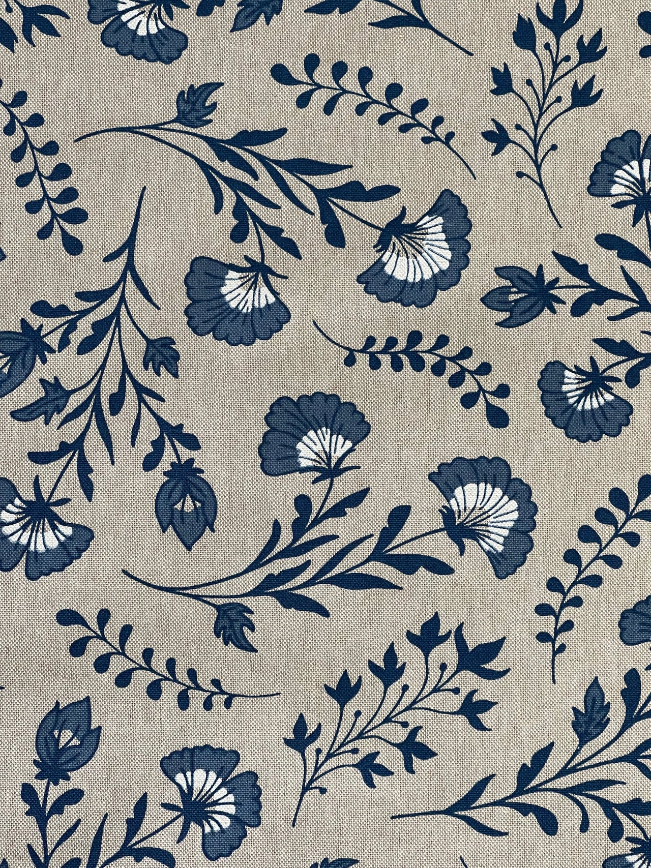 Dutch Florals Linenlook Fabric Delft Blue | Upholstery & Home Décor Material