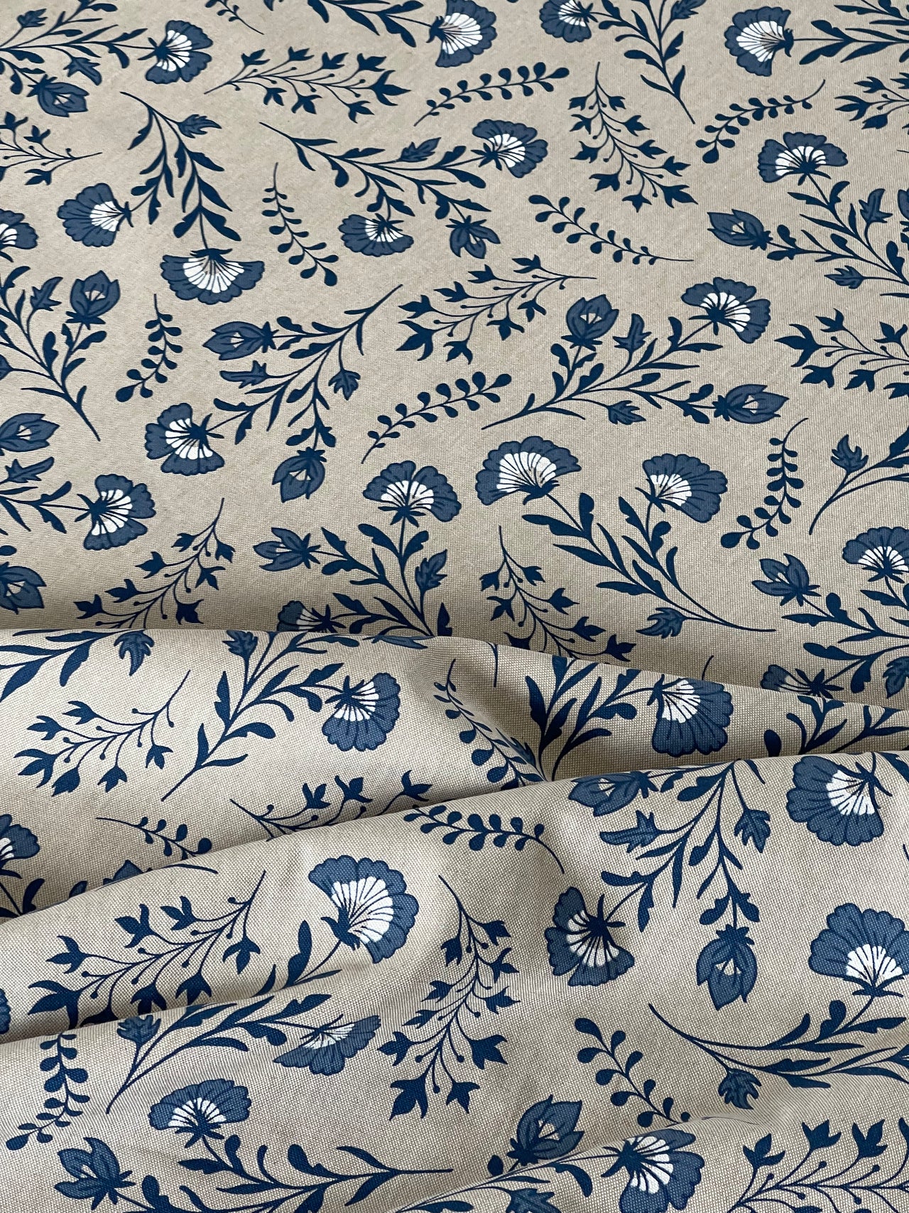 Dutch Florals Linenlook Fabric Delft Blue | Upholstery & Home Décor Material