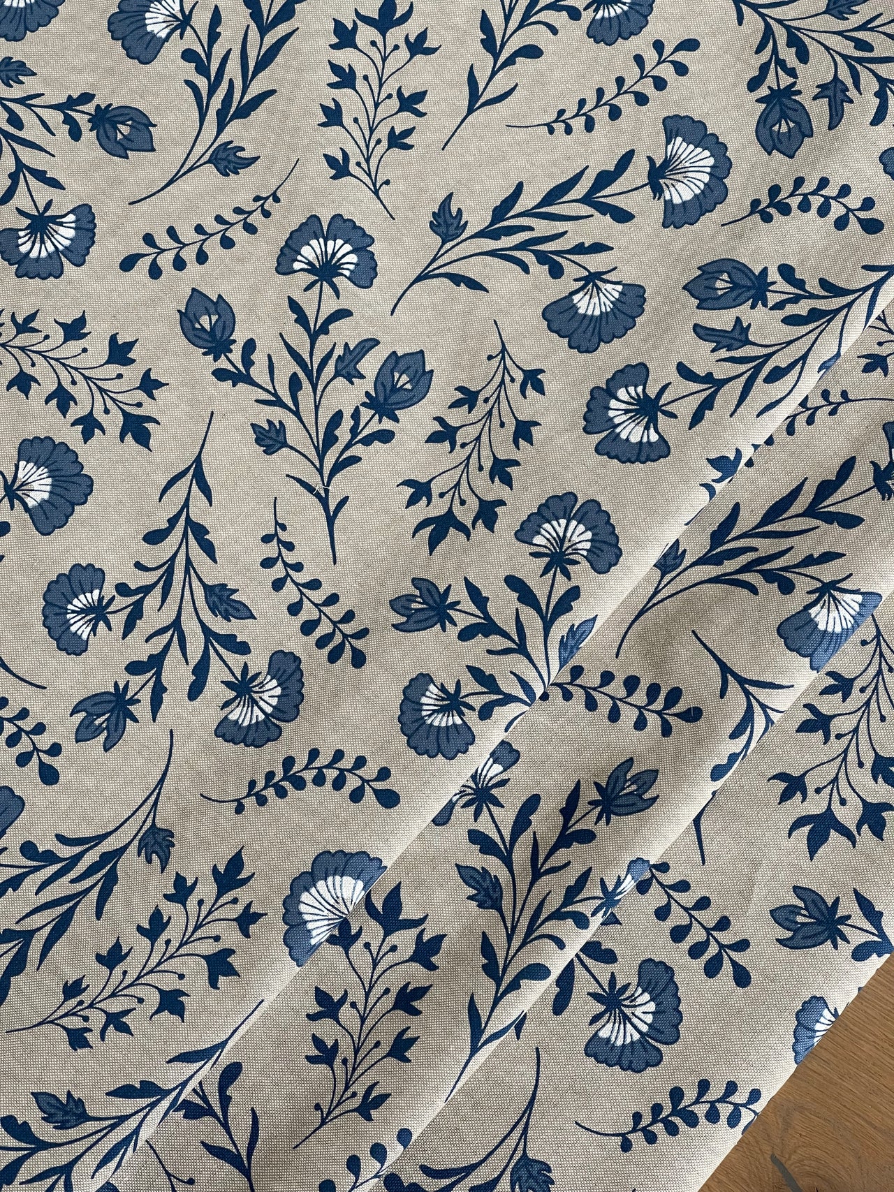 Dutch Florals Linenlook Fabric Delft Blue | Upholstery & Home Décor Material