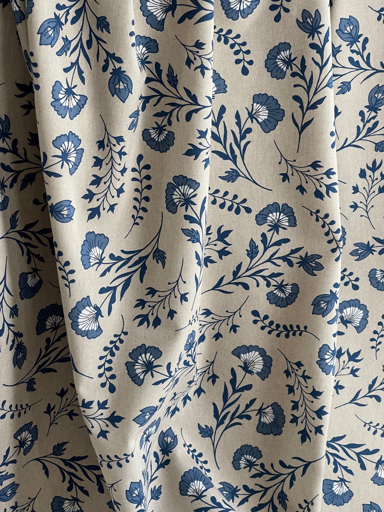 Dutch Florals Linenlook Fabric Delft Blue | Upholstery & Home Décor Material