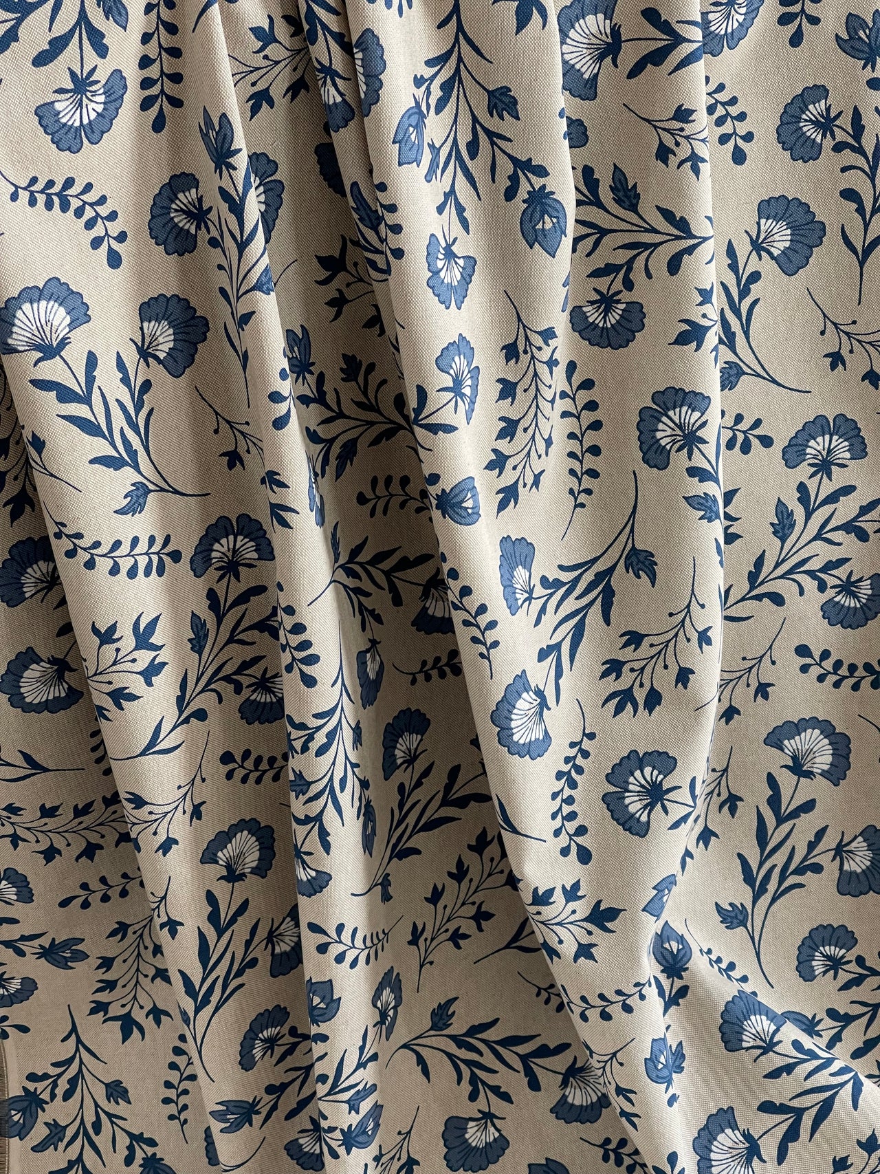 Dutch Florals Linenlook Fabric Delft Blue | Upholstery & Home Décor Material