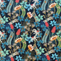 Thumbnail for Vintage Style Botanical Fabric – Navy Blue Cotton with Moths, Dragonflies and Floral Print