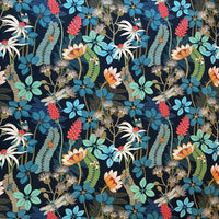 Thumbnail for Vintage Style Botanical Fabric – Navy Blue Cotton with Moths, Dragonflies and Floral Print