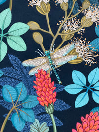 Thumbnail for Vintage Style Botanical Fabric – Navy Blue Cotton with Moths, Dragonflies and Floral Print