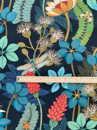 Thumbnail for Vintage Style Botanical Fabric – Navy Blue Cotton with Moths, Dragonflies and Floral Print