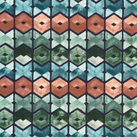 Thumbnail for Art Deco Cotton Fabric – Geometric Retro Squares in Blue, Green & Brown for Curtains and Upholstery