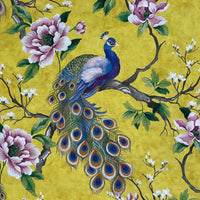 Thumbnail for Peacock and Magnolia Tree Cotton Fabric – Green & Yellow Home Décor, Curtains, Blinds and Upholstery