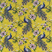 Thumbnail for Peacock and Magnolia Tree Cotton Fabric – Green & Yellow Home Décor, Curtains, Blinds and Upholstery